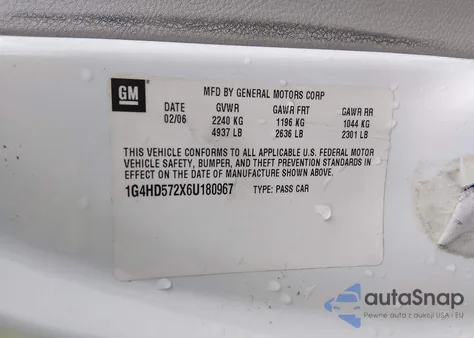 2006 Buick Lucerne Cxl из США, поврежденный, VIN 1G4HD572X6U180967